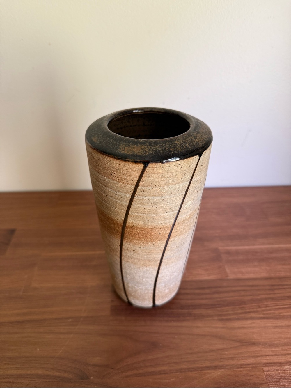 Vintage 1981 Studio Art Pottery Stoneware Vase – MCM Earthy Geometric Lines
